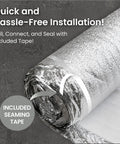 Heavy Duty Three In One Floor Underlayment Roll with silver foil showing included seaming tape for easy installation.