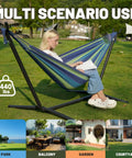 Heavy Duty Steel Stand Outdoor Hammock For Two People With 450 Lb Capacity Portable Beach Backyard Garden Patio shown in park