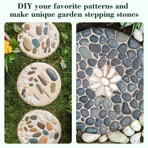 Image of DIY garden stepping stones using Three Size Round Stepping Stone Molds Set For Concrete Casting 10 Inch 11.4 Inch 12.6 Inch Plastic Molds
