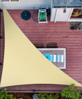 Beige Right Triangle Sun Shade Sail Canopy 20x20x28.3 Ft Water Permeable And UV Blocking Up To 95 Percent over a patio deck