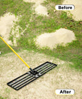 Heavy Duty Lawn Leveling Rake With Seven Foot Handle 30 Inch By 10 Inch Steel Golf Rake leveling sand on lawn