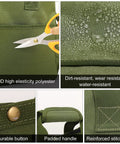 Close-up details of the Heavy Duty 900D Garden Tote Bag With Standable Base, showing material, durability, and reinforced stitching.