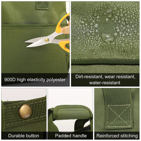 Close-up details of the Heavy Duty 900D Garden Tote Bag With Standable Base, showing material, durability, and reinforced stitching.