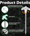 12 Pack 8 Inch Heavy Duty Screw In Tent Stakes Glow In The Dark Ground Anchors with hex socket driver detail image.