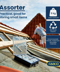 Assorter Tool Box Organizer with 32 fixed slots and semi-transparent lid, durable polypropylene, 5 kg capacity on roof
