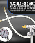 Flexible hose nozzle with multi-directional spray, pressure gauge, and regulator for Heavy Duty Pneumatic Undercoating Spray Gun.