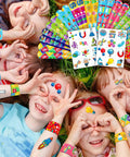 Children enjoying Science Party Favors Bundle With 24 Temporary Tattoos And 24 Slap Bracelets, Fun STEM Themed Birthday Supplies For Kids.