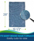 Natural Fiber Hog Hair Furnace Door Filter For Mobile Manufactured And Modular Homes Pre Cut To Fit Nineteen And A Half By Twenty Eight Inches UL 900 Classified Replacement Made In USA High Quality American Made Air Filter showing filter size