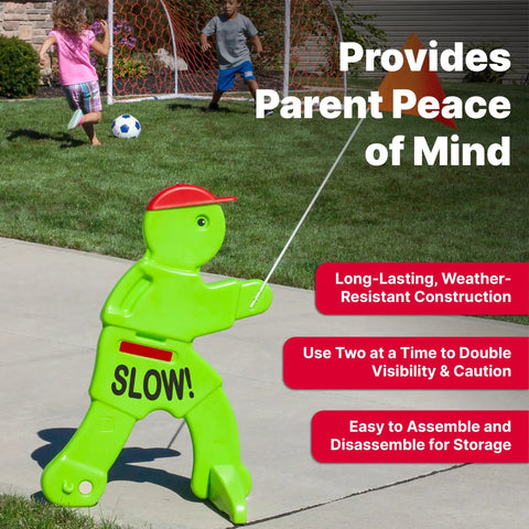 Kids At Play Safety Sign 32 Inch Reflective Caution Sign With Warning Flag For Neighborhoods Neon Body With Reflective Belt Slow Down Sticker Easy Setup Great For Driveways And Play Time