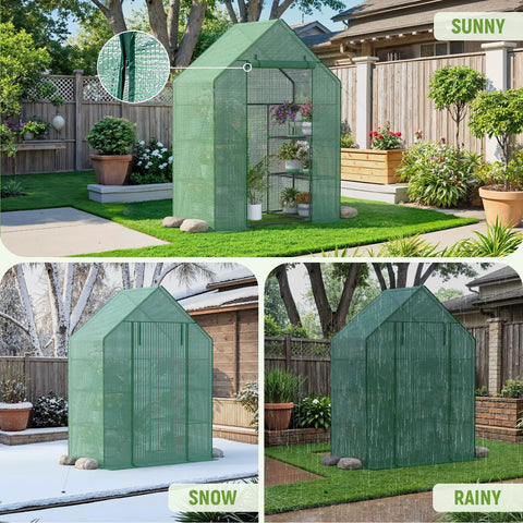 Outdoor Walk-In Greenhouse With Durable PE Cover, Portable Garden Shelter, 57 X 29 X 76 Inches Frame With Shelves And Stands, Easy Access, Perfect For Veggies, Fruits, And Flowers