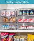Stay Flawlessly Organized With These Hella Spacious Clear Stackable Storage Drawers 2 Pack Large Plastic Bins For Pantry Closet Heavy Duty Boxes For Daily Essentials filled with snacks and toiletries.