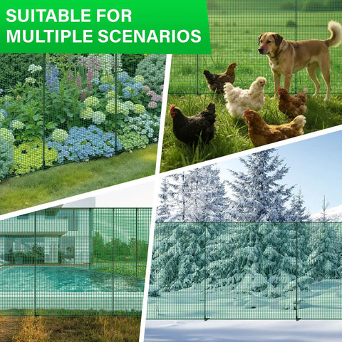 Heavy Duty Portable Animal Fence With Posts For Garden And Backyard 3x50 Ft Mesh Barrier for Dogs, Chickens, and Other Animals