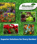 Image of Monterey Lawn & Garden brochure with vibrant flowers and vegetables, showcasing solutions for gardens.