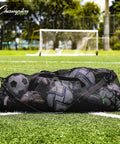 Mesh Duffle Bag With Zipper And Adjustable Shoulder Strap 15 By 36 Inches Black Oversized Gym Bag on soccer field