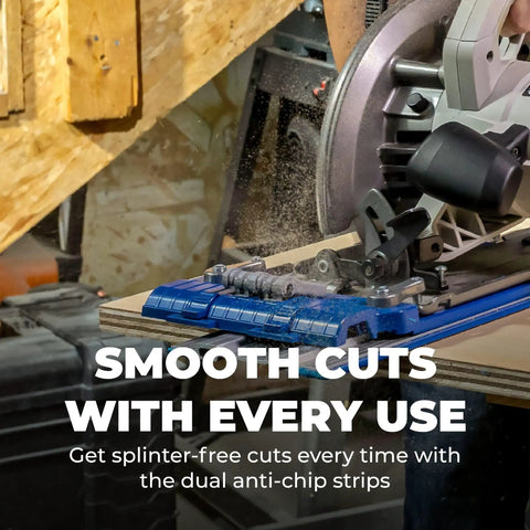 Heavy Duty Circular Saw Track With Badass Grip Track Clamps For Full Sheet Plywood Cuts Smooth As Butter Precision Guiding Rail in use.