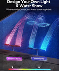 Solar Pool Fountain With 10 Color LED Lights, Auto Dusk Sensor, displaying disperse and cross sprays in vibrant colors.