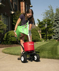Person using 2600A-PLUS Fertilizer Spreader With 40Lb Hopper Capacity, Rust-Proof Polypropylene Body on a lawn