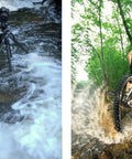 Camera and tripod in water, cyclist splashing; Clear Protection Filter For Camera Lens With Ultra Slim Titan Mount Pro Grade T Pro 007M 67mm 16 Layer Multi Resistant Nano Coating Reflection Free Finish Dirt And Water Repellent No Light Loss Lens Safety.