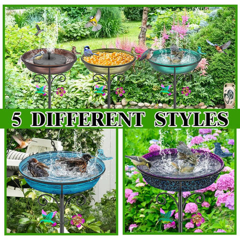 Collage of metal bird bath for outdoors freestanding garden bowl with vintage look ideal yard decor for wild birds and hummingbirds