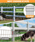 Comparison of no dig garden fence barrier set and standard fence showing dog near metal border, No Dig Garden Fence Barrier Set, 30 panels spanning 42.5 feet, 13 inch high rustproof.