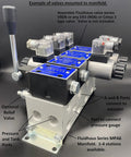 heavy duty hydraulic solenoid valve mounted to manifold with connections for optional relief valve and pressure gauge ports