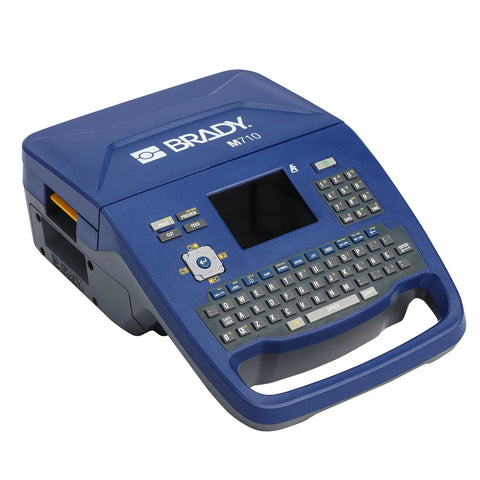 Hella Tough Portable Label Printer With Auto Cut And Badass Build, blue heavy-duty design with handle and keyboard.