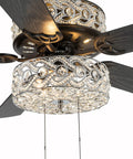 Double Lit 5 Blade Beaded Braid Led Ceiling Fan With Crystal Bead Shade And Dimmer in close-up view, elegant design.