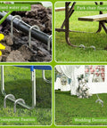 Heavy Duty 12 Inch Galvanized J Hook Ground Anchors Set used for fixing water pipes, park chairs, trampolines, and wedding decor