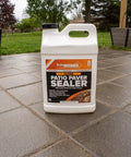 Wet Look Patio Paver Sealer For Natural Stone Surfaces, Clear Water-Based Sealant, 2.5 Gal container on outdoor patio