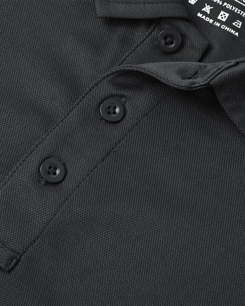 Close-up of Men's Quick Dry Golf Polo Tee With Breathable Mesh Short Sleeve Shirt Moisture Wicking Classic Fit For Tennis And Everyday Sports Black Large