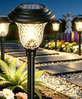 Eight Pack Solar Pathway Lights With Color Changing Multicolor Glass Stainless Steel All Weather Outdoor Pathway Landscape Yard