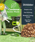 Woman using Bladeless Leaf Shredder And Mulcher With 15 Amp 9000 RPM Motor Delivers 18 To 1 Reduction For Easy Yard Cleanup near leaf pile