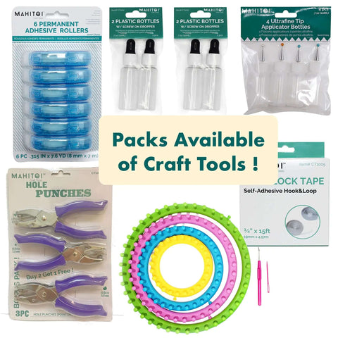 Collection of craft tools including Durable Heavy Duty Hole Punch Set With Handy Soft Grip Handles for Scrapbooking and Crafts.