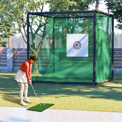 Backyard Golf Practice Net Cage With 10x10x10 Ft Metal Frame Hitting Net Kit for Home Training and Swing Improvement