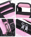 Close-up of pink tool bag for women 14 inch zip top wide mouth organizer with adjustable shoulder strap and durable zippers
