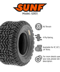 Set Of 2 20x108 ATV UTV Tires 4 Ply Heavy Duty Non Directional Tread Built For Quad Golf Cart Lawn Mower All Terrain Use Puncture Resistant Replacement Tire Rim Not Included, close-up of tire tread and brand logo