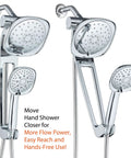 Next Level High Pressure Square 3 Way Luxury Spa Shower System with adjustable arm, rain head and handheld, chrome finish