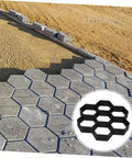 Hexagon Concrete Paver Mold For DIY Gardens And Patios, Reusable Plastic Tile Molds To Create Custom Garden Paths, Walkways And Patio Floors, Size 11.41 X 11.02 X 1.69 In, Durable And Easy To Use, shown creating hexagon pattern.