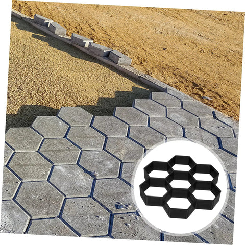 Hexagon Concrete Paver Mold For DIY Gardens And Patios, Reusable Plastic Tile Molds To Create Custom Garden Paths, Walkways And Patio Floors, Size 11.41 X 11.02 X 1.69 In, Durable And Easy To Use, shown creating hexagon pattern.