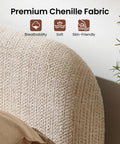 Close-up of premium chenille upholstery on headboard of Queen Lift Up Storage Bed Frame With Adjustable Headboard Featuring Premium Chenille Upholstery And Smooth Curved Edges For A Chill Sleep Vibe And Solid Setup In Beige.