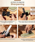 Steps showing how to use a Chisel Sharpening Kit With Pro Grade Precision Honing Guide on chisels and plane irons.