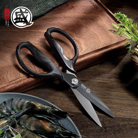 Detachable Poultry Shears For Kitchen Prep Heavy Duty Scissors For Chicken Meat Portions Seafood And Veggies Titanium Plated Stainless Steel Blades For Easy Cutting And Quick Detach, black handles