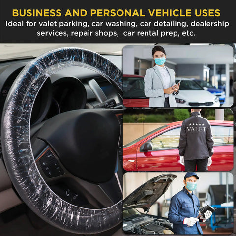 200 Piece Disposable Steering Wheel Covers And Gear Selector Covers Set For Universal Fit Clear Plastic With Elastic Bands