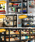 Multiple views of Heavy Duty Steel Garage Shelving Unit 48 Inch Wide Five Shelf Storage Rack Ideal For Tools Bins And Heavy Equipment
