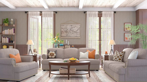 Living room with elegant decor, featuring a heavy duty adjustable curtain rod kit 35 to 75 inches seven eighths inch diameter black.