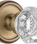 Rosette Privacy Door Knob With Chambord Crystal, 2.375 Inch Backset, Vintage Brass Finish, Solid Forged Brass Construction