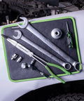 Magnetic Tool Pad 12.5 x 9.75 Inch Flexible Magnet Tray In Green And Black holding tools on car hood