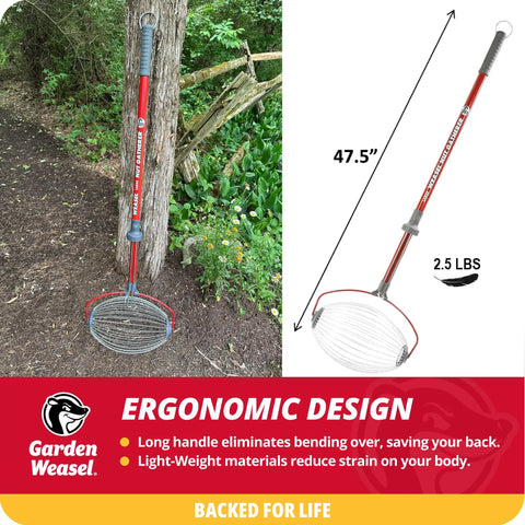 Skip The Yard Chore Hustle With This Roll Up Nut Gatherer That Snags Walnuts Apples And Lawn Clutter Straight Into Its Spreading Cage While Saving Your Back And Sweat And Ships With Comfort First Pro Grip Gloves For Quick Cleanup, 47.5" long, red steel with ergonomic design.