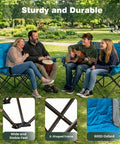 Family enjoying Foldable Double Camping Chair With Storage For Two People Cozy Loveseat Style Outdoor Lounge in park