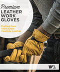 Heavy Duty Cowhide Leather Work Gloves For Men With Adjustable Wrist Gunn Cut Design Abrasion And Puncture Resistant Saddletan XL